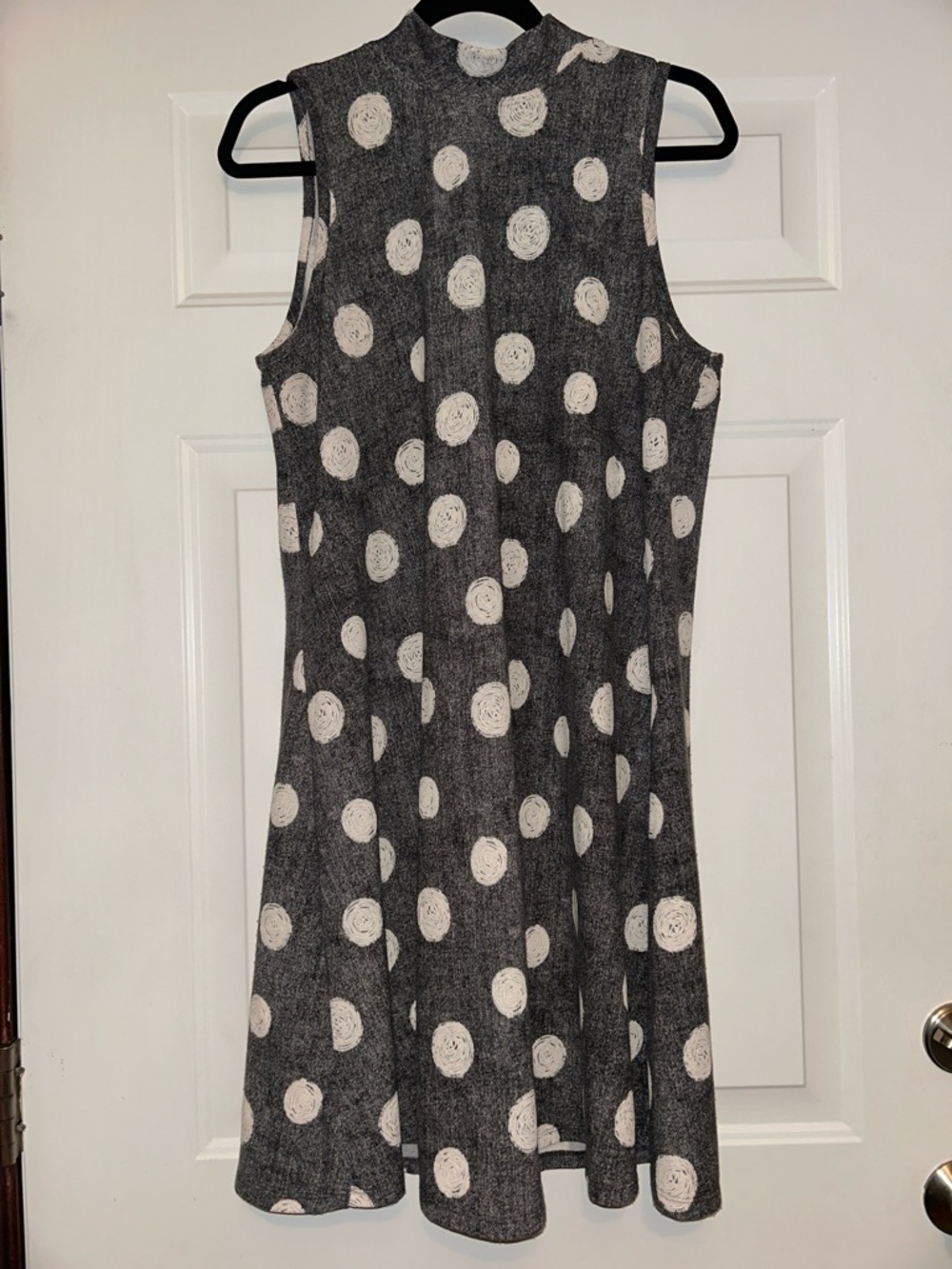 Sleeveless Polka Dot A-Line Dress L Blue White Wedding Summer Career
